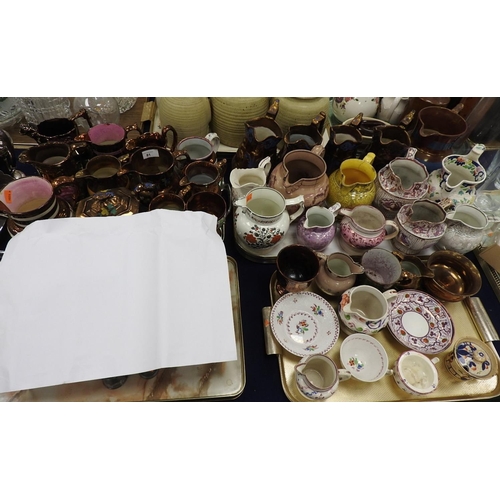 81 - Collection of early 19th Century and later lustre jugs including platinum resist, Sunderland types, ... 