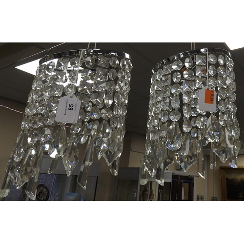 85 - Pair of cut glass hanging light pendants