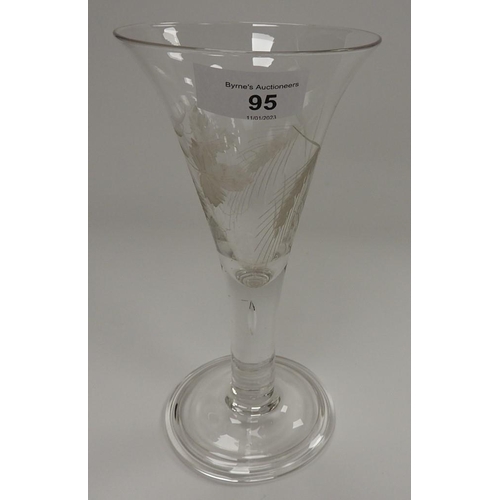 95 - Large ale glass with trumpet bowl over a solid stem, height 20cm