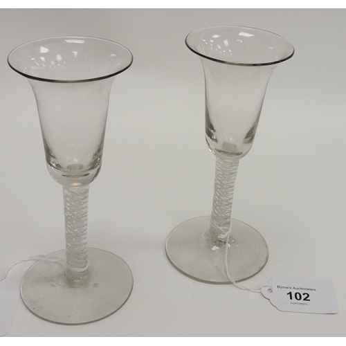 102 - Pair of opaque twist wine glasses, 15.5cm