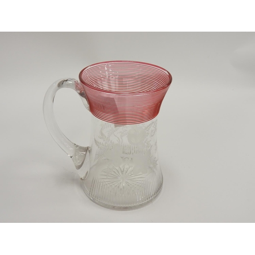 103 - Victorian dated presentation cranberry and engraved glass waisted tankard, inscribed '1893'