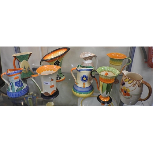 108 - Collection of nine Art Deco pottery jugs including Myott and others