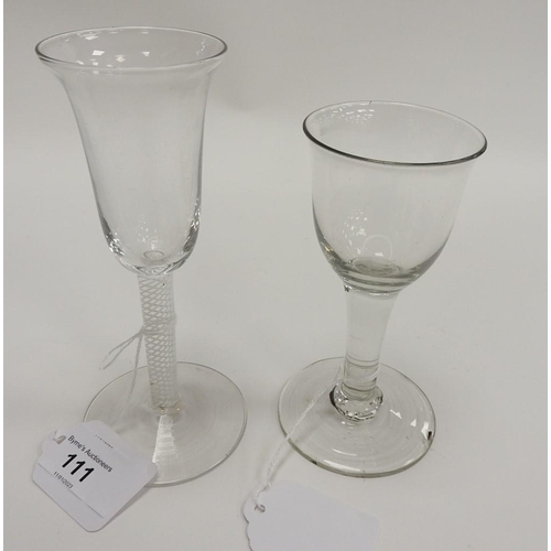 111 - Opaque twist wine glass, 15.5cm, also a small ale glass with solid stem, height 13cm (2)