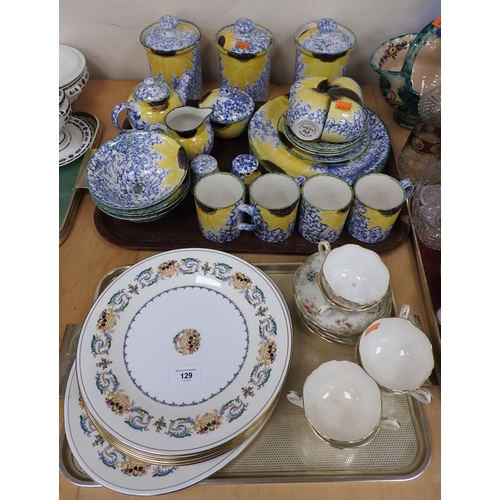 129 - Poole Pottery sunflower decorated breakfast wares, also Aynsley Banquet dinner plates and china tea ... 