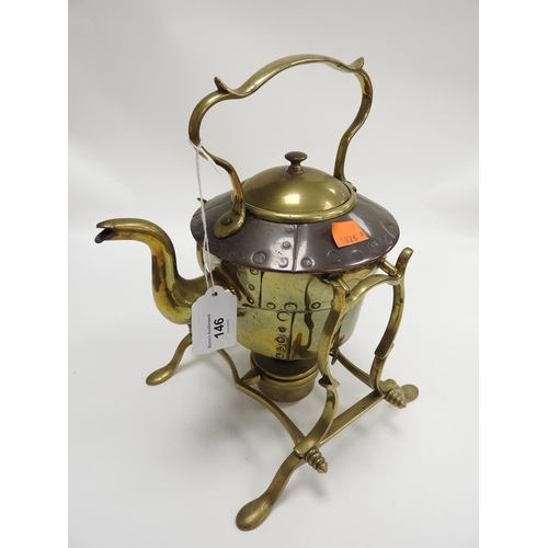 146 - Arts & Crafts period brass and copper spirit kettle