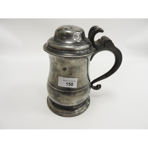 150 - Georgian pewter lidded baluster tankard, by Ash & Hutton, Bristol, circa 1741-68, height 19cm