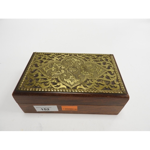 152 - Eastern brass mounted wooden cigarette box