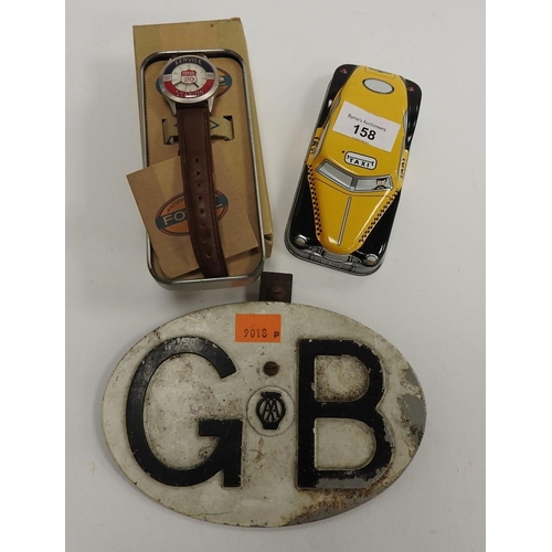 158 - Vintage Fossil wristwatch, circa 1994, taxi tin box and outer card box; also a vintage AA Great Brit... 