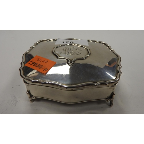 176 - George V silver ring box, Birmingham 1912, 10cm x 8.5cm