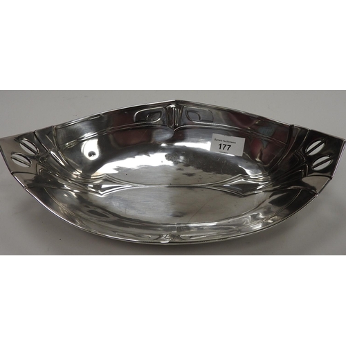 177 - Attributed to WMF, a Jugendstil silver plated bowl, boat shape, 33cm x 19cm