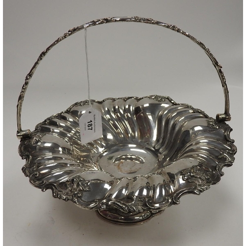 187 - Victorian  silver plated table basket, 28cm diameter