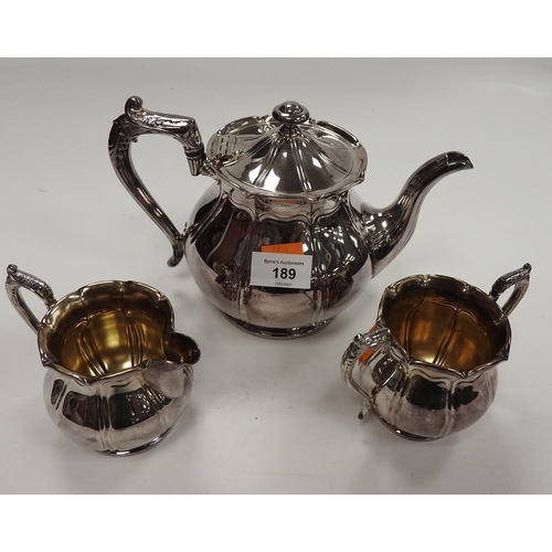 189 - Silver plated three piece tea service