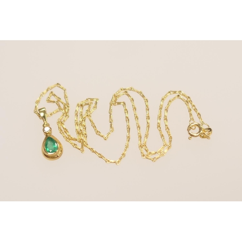 239 - 18ct gold emerald and diamond pendant necklace, chain length 39.5cm, gross weight 4.7g