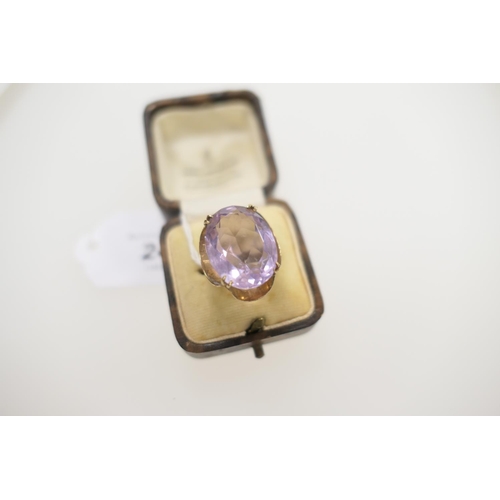 244 - 9ct gold and amethyst dress ring, ring size 'J', gross weight 7g