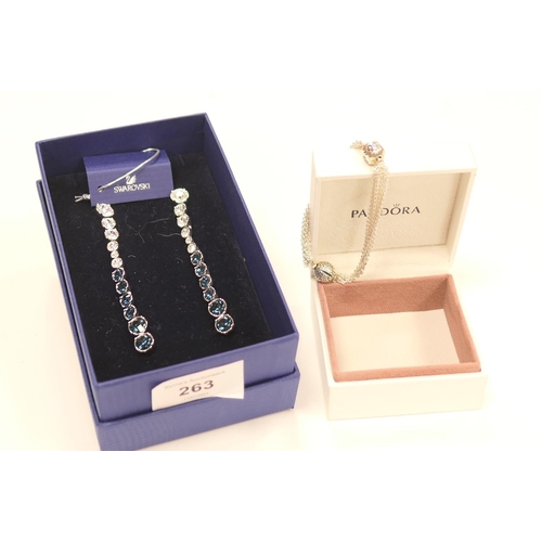 263 - Pandora multi-strand bracelet; also a pair of Swarovski pendant earrings