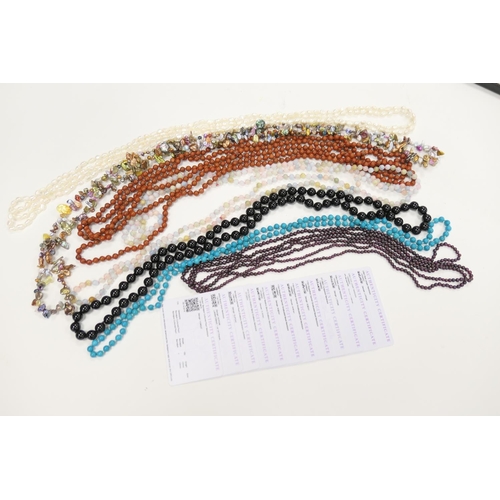 268 - Eight Gemporia bead necklaces including cultured pearl, red jasper and turquoise, all with Gemporia ... 