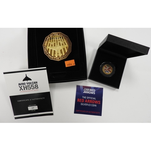 294 - Avro Vulcan XH558 commemorative medal, limited edition to 558, boxed and with certificate; also a Je... 