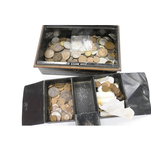 314 - Cash tin and assorted British coins, 19th Century and later, also a small amount of world coins and ... 