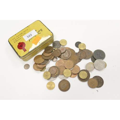 322 - Tobacco tin containing mixed British coins