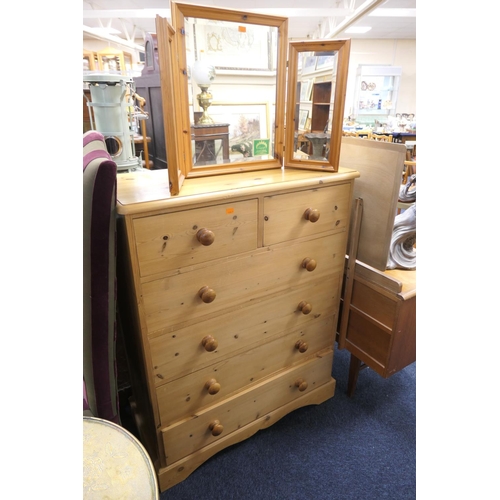 433 - Modern pine chest of drawers, pine triptych mirror (2)