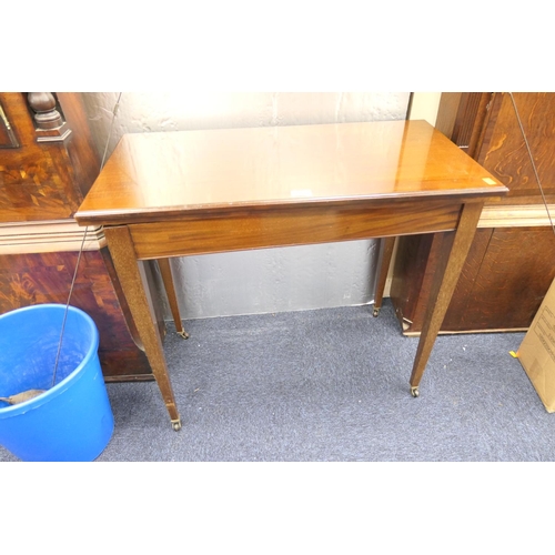 450 - Mahogany folding swivel top card table, circa 1900, 87cm x 46cm