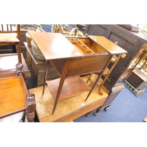 464 - Edwardian mahogany and inlaid sewing cabinet, width 54cm, depth 35.5cm, height 76cm