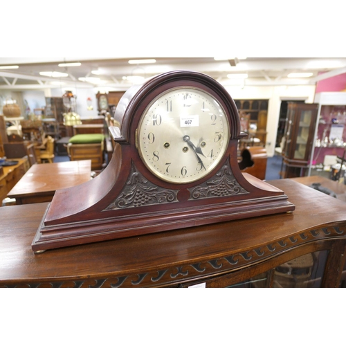 467 - German mahogany cased Westminster chiming mantel clock, by Junghans, Wurttemberg, chiming on four go... 