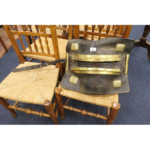 474 - Victorian brass and leather working pony saddle, with C&W monogrammed brass bosses, 46cm