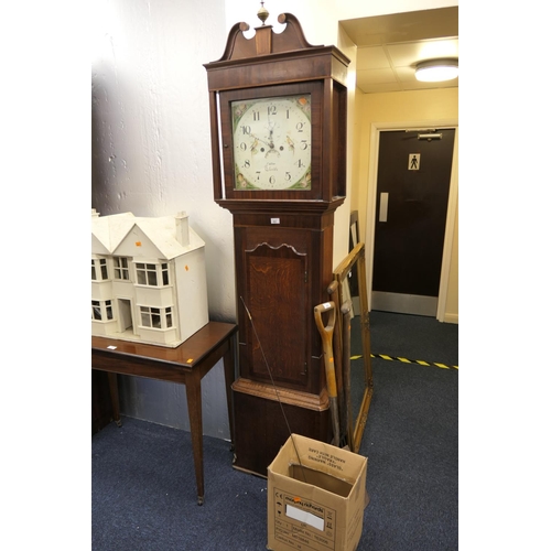 492 - Oak and mahogany eight day long case clock by Collier of Cheadle with two weights and pendulum, heig... 