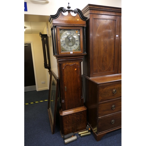 498 - Oak and mahogany banded eight day long case clock by J. Caston, Kirkham, brass dial, two weights and... 