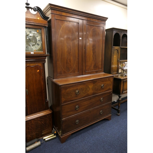 499 - Regency mahogany and inlaid secretaire bookcase, circa 1820, width 123cm, depth 57cm, height 215cm