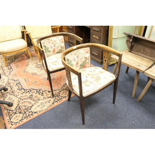 509 - Pair of Edwardian stained beech and inlaid tub chairs