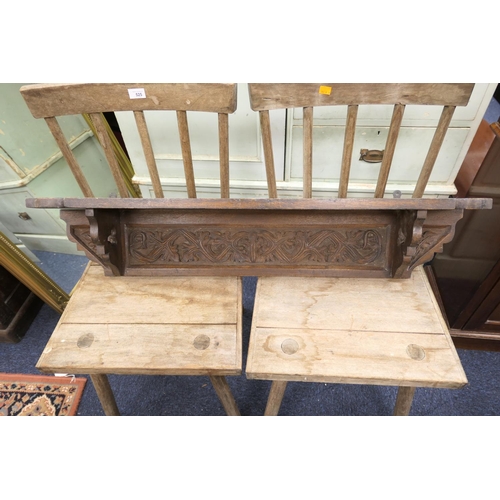 526 - Late Victorian carved oak wall shelf, width 109cm