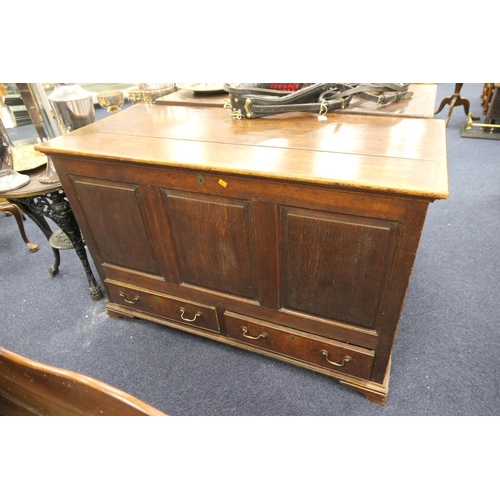 549 - Early 19th Century oak mule chest, width 140cm, depth 62cm, height 92cm