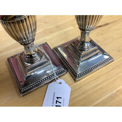 171 - Pair of late Victorian silver dwarf candlesticks, Sheffield 1894 (loaded), height 11.5cm