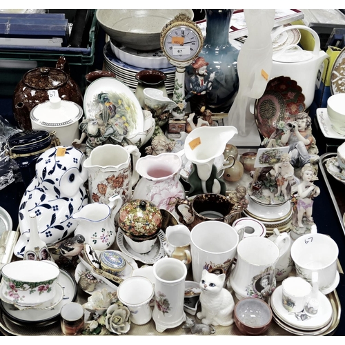 67 - Mixed ceramics including pair of Italian figurines, Royal Crown Derby trinket dishes, Fortnum & Maso... 