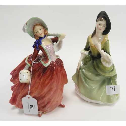 78 - Two Royal Doulton china figurines 'Autumn Breezes', no. HN.1934 (af); also a 'Sandra' (second)