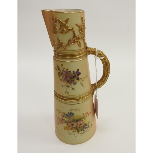 82 - Royal Worcester peach ground ewer, shape no. 1047, circa 1903, height 23cm