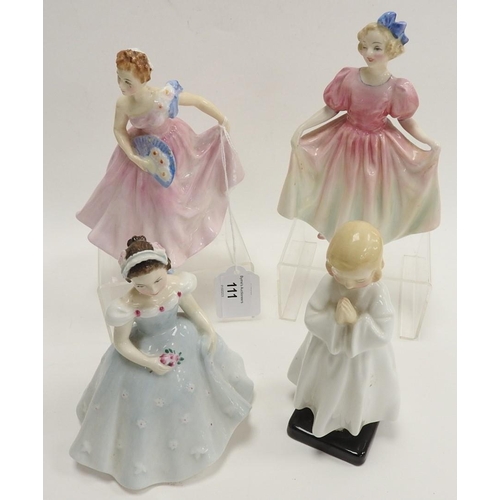 111 - Four Royal Doulton china figures including 'Sweeting' and 'The Bridesmaid'