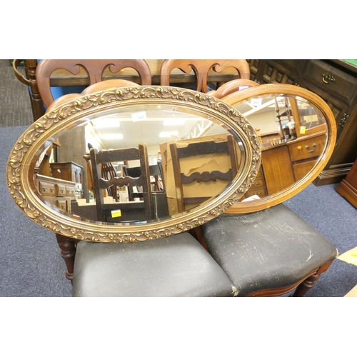 440 - Edwardian mahogany and inlaid oval wall mirror and a moulded gilt framed oval wall mirror (2)