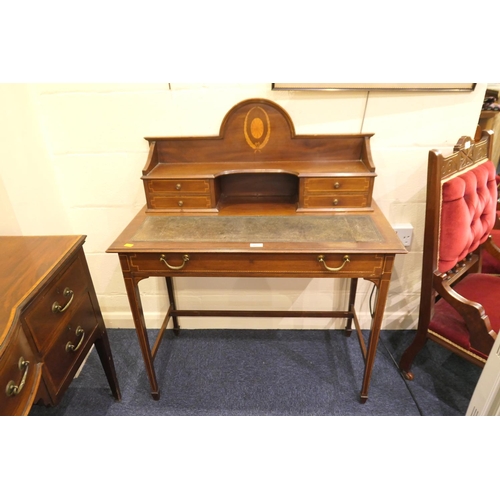 497 - Late Victorian mahogany and inlaid bonheur du jour, circa 1890, width 92cm, depth 48cm