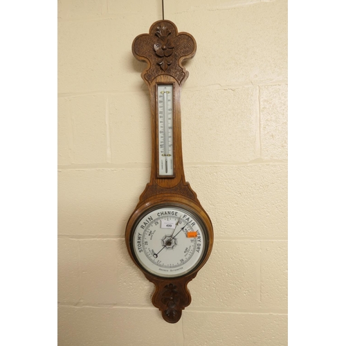 499 - Victorian carved oak aneroid barometer