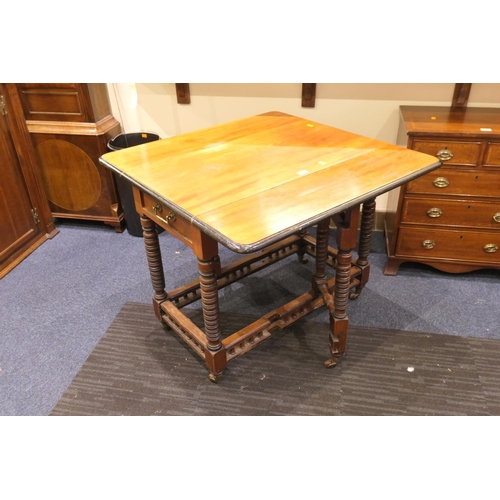 509 - Late Victorian mahogany and ebonised gate leg table in the aesthetic taste, width 91cm