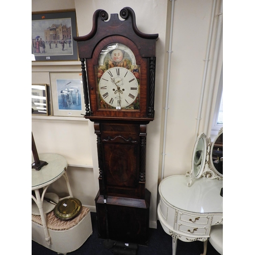 298 - Mahogany eight day longcase clock, by Owen of Oswestry, with pendulum and two weights, height 224cm