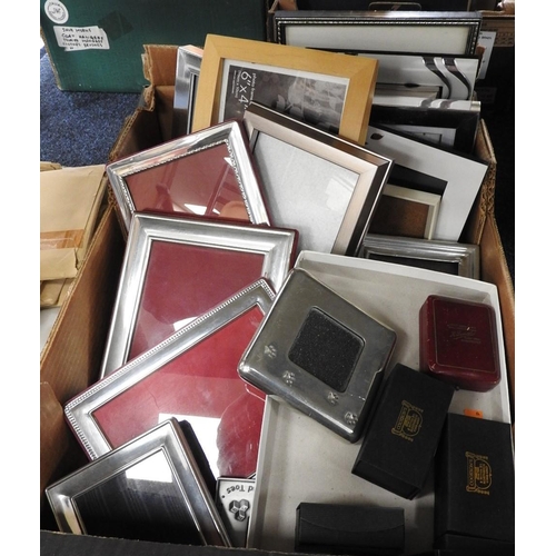 64 - Box of mixed photograph frames and a small number of ring boxes