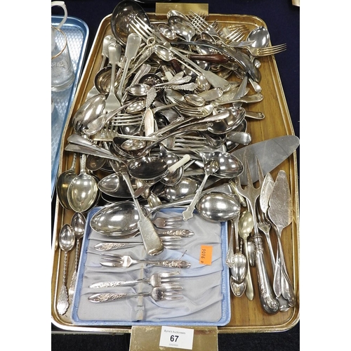 67 - Silver plated and stainless steel flatware (1 tray)