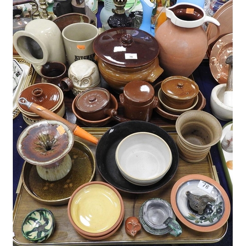 78 - Large terracotta water jug, also pottery storage jars and bowls and a small quantity of art pottery