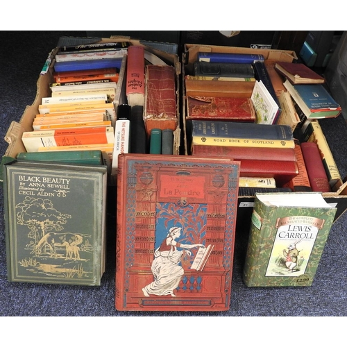 81 - Two boxes of books including Anna Sewell's Black Beauty, illus., and H. de Brisay's Jean La Poudre, ... 