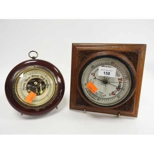 158 - Victorian oak cased aneroid barometer and a further aneroid barometer (2)