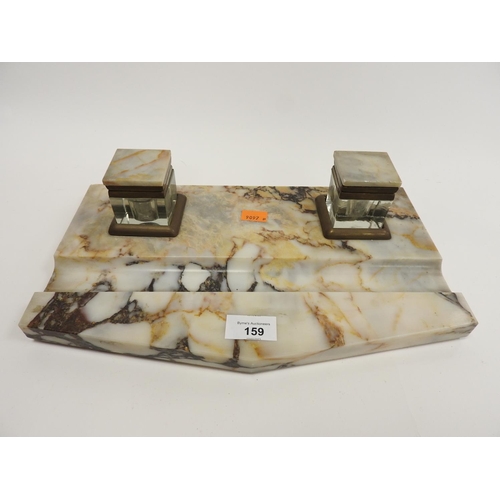 159 - Art Deco variegated marble inkstand